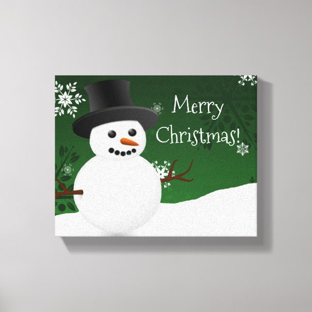 Toile Green Snowman Winter Scène Christmas Canvas Imprim (Recto)