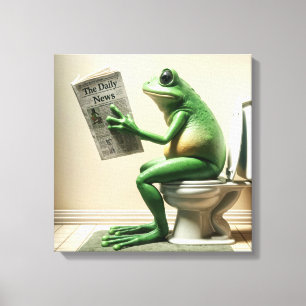 Toile Grenouille Verte Assis Sur Toilette