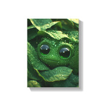 Grenouille verte mignonne cachée dans des feuilles