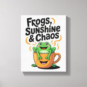 Toile Grenouilles, soleil et chaos - Cute Frog en Coffee
