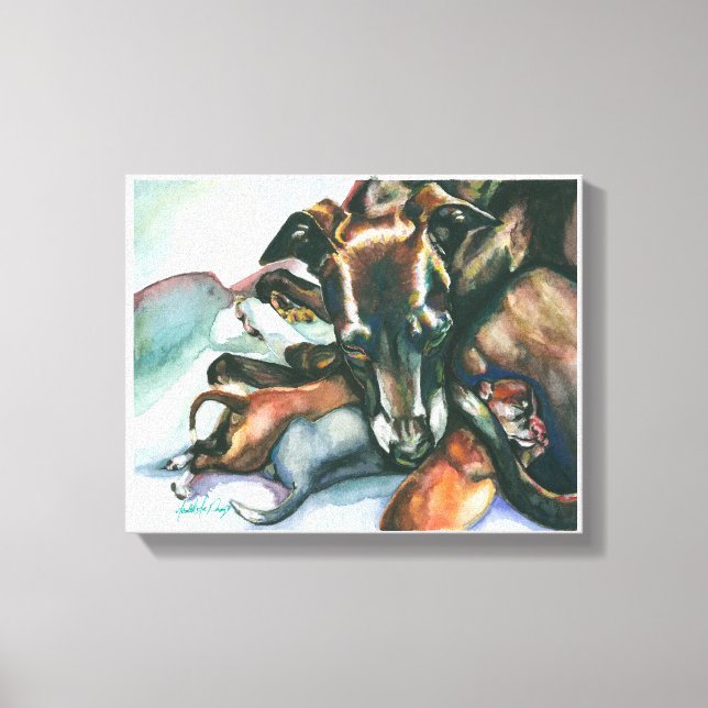 Toile Greyhound italien avec des chiots nouveau-nés (Recto)