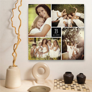 Toile Grille Carré moderne Famille Monogramme 4 Collage