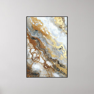 Toile Gris, Blanc & Or Veines Tourbillonnantes – Art Abs