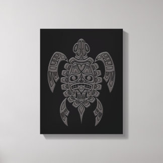 Toile Gris Haida Spirit Tortue marine sur Noir