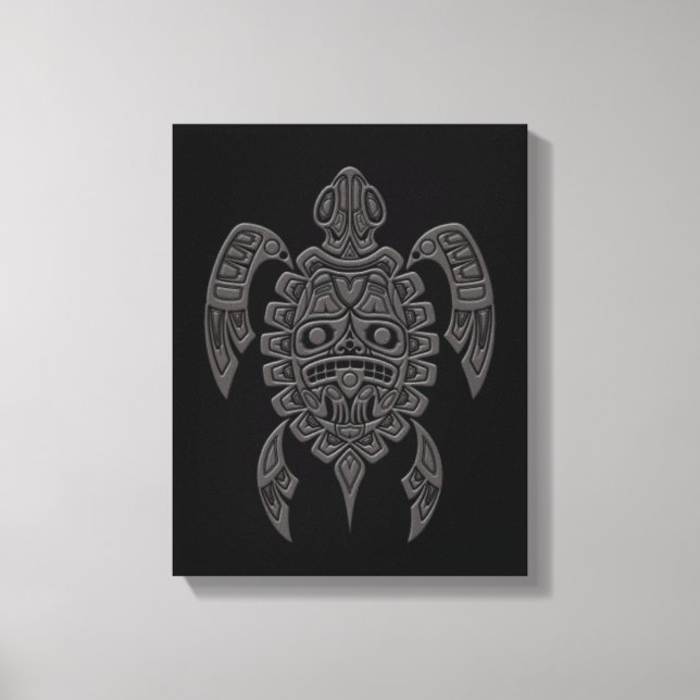 Toile Gris Haida Spirit Tortue marine sur Noir (Recto)