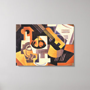 Toile Gris - Plat de guitare et de fruits sur une table