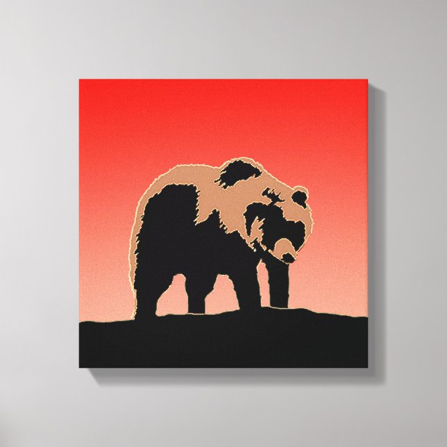 Toile Grizzly Bear au coucher du soleil - Art original d (Recto)