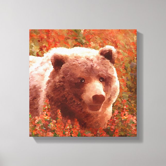 Toile Grizzly Bear Cub dans Fireweed Peinture Art de la  (Recto)