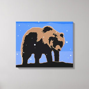 Toile Grizzly Bear en hiver - Art original de la faune