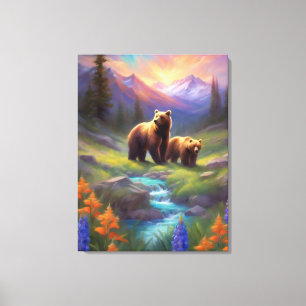 Toile Grizzly Oear Peinture des prairies de printemps de