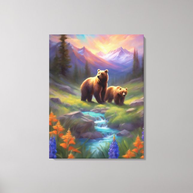 Toile Grizzly Oear Peinture des prairies de printemps de (Recto)