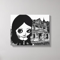 Gros oeil Goth girl Maison hantée Art original