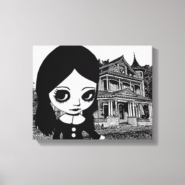 Toile Gros oeil Goth girl Maison hantée Art original (Recto)