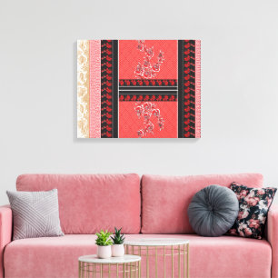 Toile Gros plan de tissu à motifs rouges et noirs