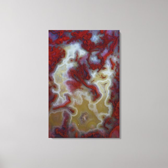 Toile Gros plan sur une dalle d'agate mousse rouge (Recto)