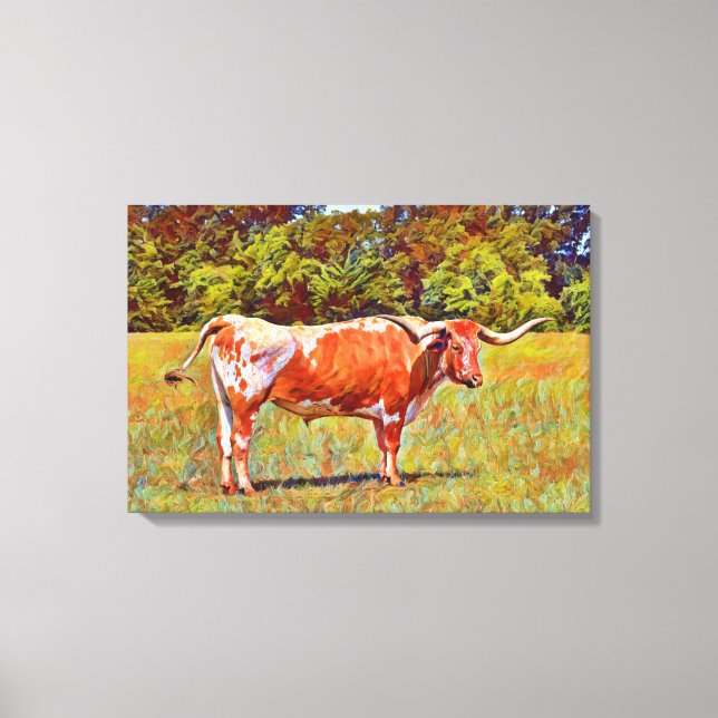 Toile Gros Texas Longhorn Cow Canvas Art Imprimer (Recto)