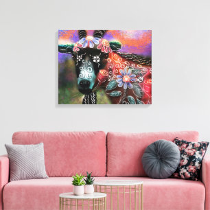 Toile Grotte de chèvre florale Whimssical ferme animal d