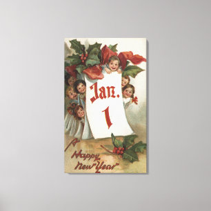 Toile Groupe d'enfants se cachant derrière le calendrier