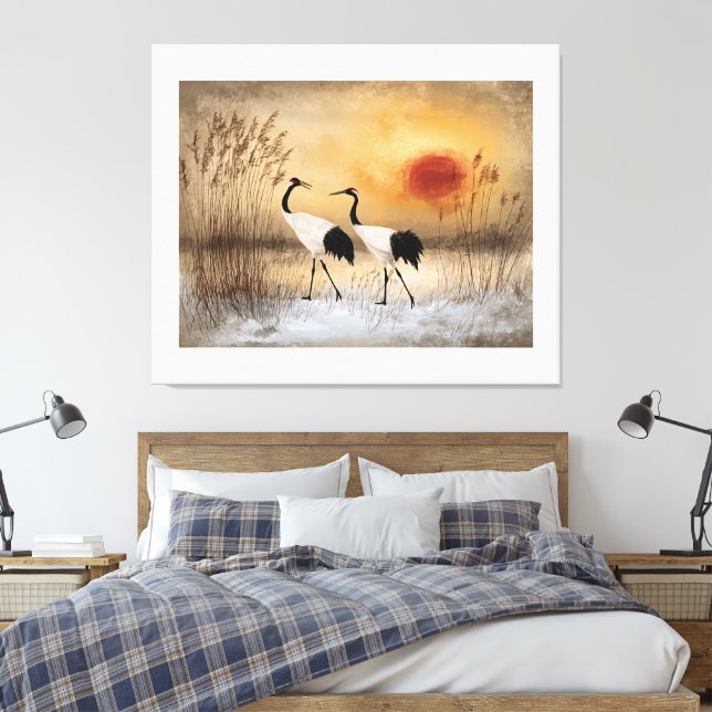 Toile Grues couronnées rouges, aquarelle, (Insitu(Chambre))