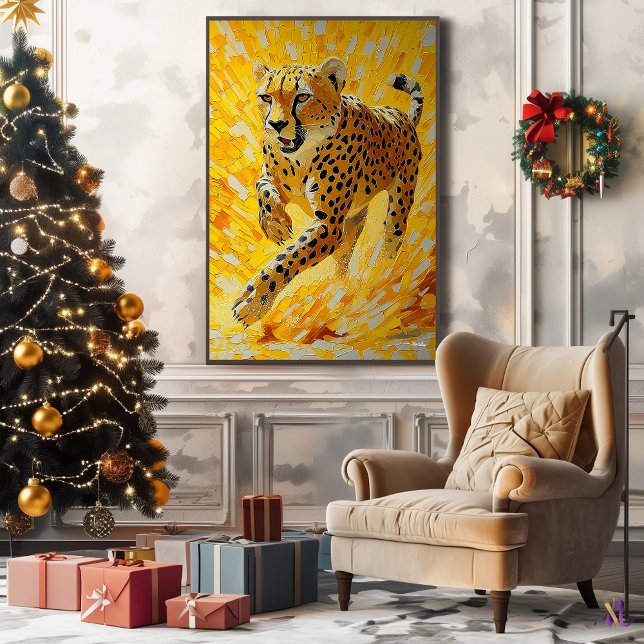 Toile Guépard en course dans un style impasto vibrant (Créateur téléchargé)