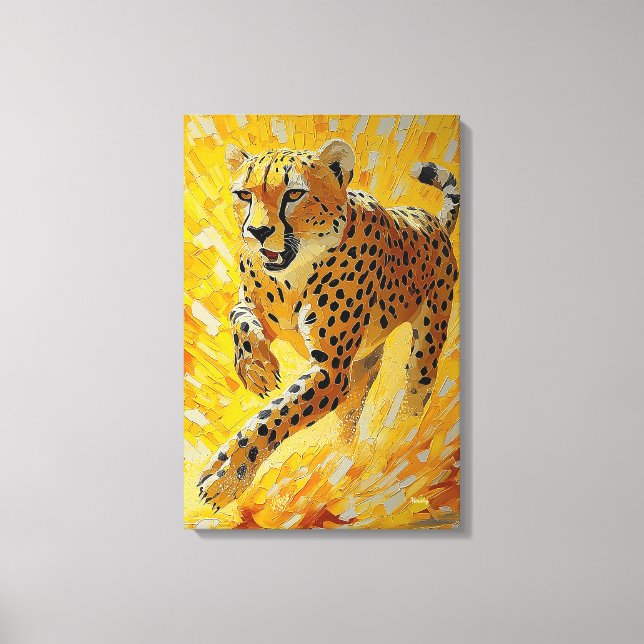 Toile Guépard en course dans un style impasto vibrant (Recto)