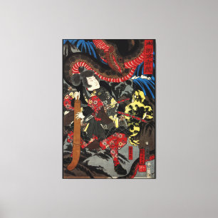 Toile Guerrier japonais combattant un serpent géant