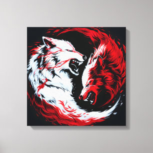 Toile Guerrier Loup Cosmique Rouge Blanc