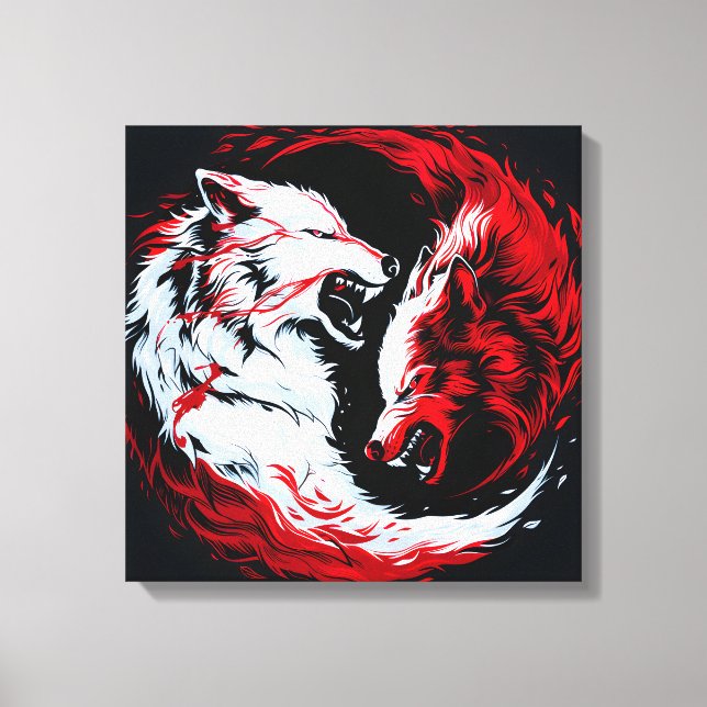 Toile Guerrier Loup Cosmique Rouge Blanc (Recto)