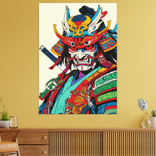Toile Guerrier Samouraï Féroce – Bushido Japonais Coloré