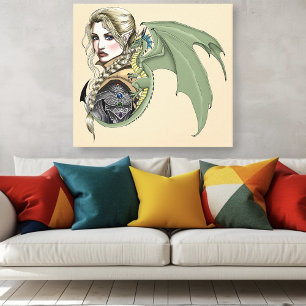 Toile Guerrière Elfe Dragon Fantastique Magique Médiéval