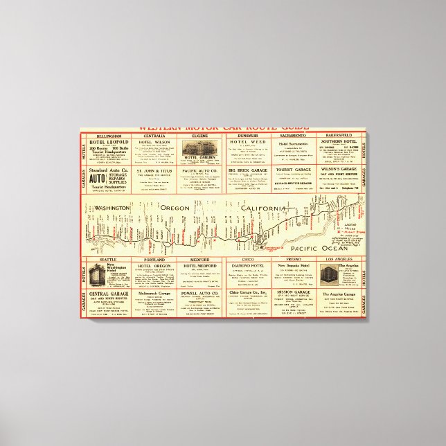Toile Guide de la route automobile de l'OuestCarte panor (Recto)