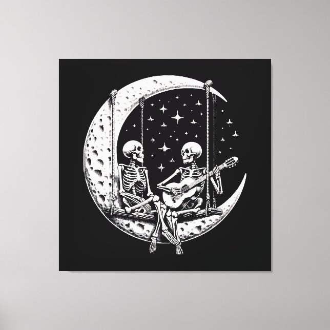 Toile Guitare de lune de couple de squelettes (Recto)