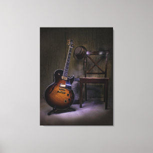 Toile Guitare et chaise de bleus