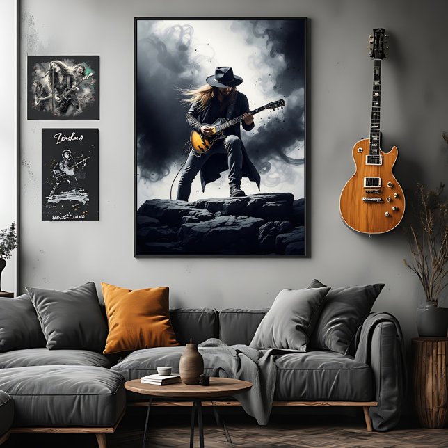 Toile Guitariste de Rock Épique Effet de Fumée (Créateur téléchargé)