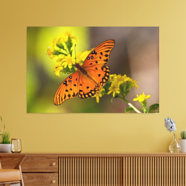 Toile Gulf Fritillary aka Passion Butterfly on Goldenrod (Insitu(Salon))