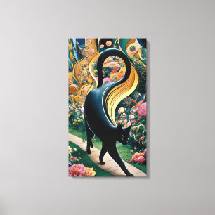 Toile Gustav Klimt Chat noir dans un jardin de fleurs, A