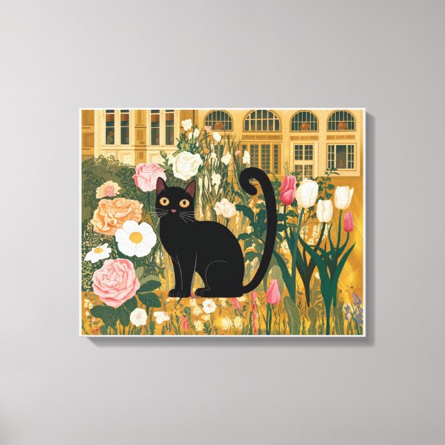Toile Gustav Klimt Chat Noir Dans un Jardin de Fleurs, A (Recto)