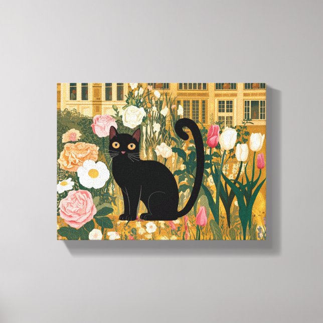 Toile Gustav Klimt Chat noir dans un jardin de fleurs, A (Recto)