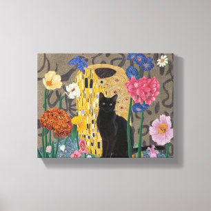 Toile Gustav Klimt Chat Noir Floral, Éclectique Vintage