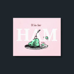 Toile "H pour JAMBON" | Conception de l'alphabet<br><div class="desc">Ce produit à la licence officielle Dr. Seuss présente un thème éducatif sur l'alphabet basé sur le livre classique "Les œufs verts au jambon". Le design comporte une illustration centrale du jambon vert iconique avec une fourchette sur un plat, accompagné d'œufs verts. De grandes lettres blanches épellent "JAMBON", accompagnées d'un...</div>