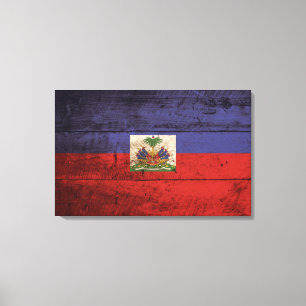 Toile Haïti Flag on Old Wood Grain
