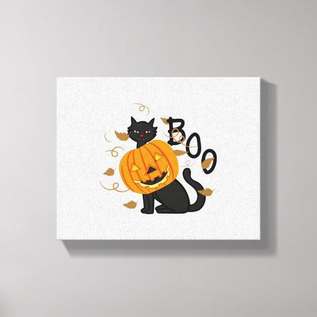 Toile Halloween chat noir Boo (Recto)