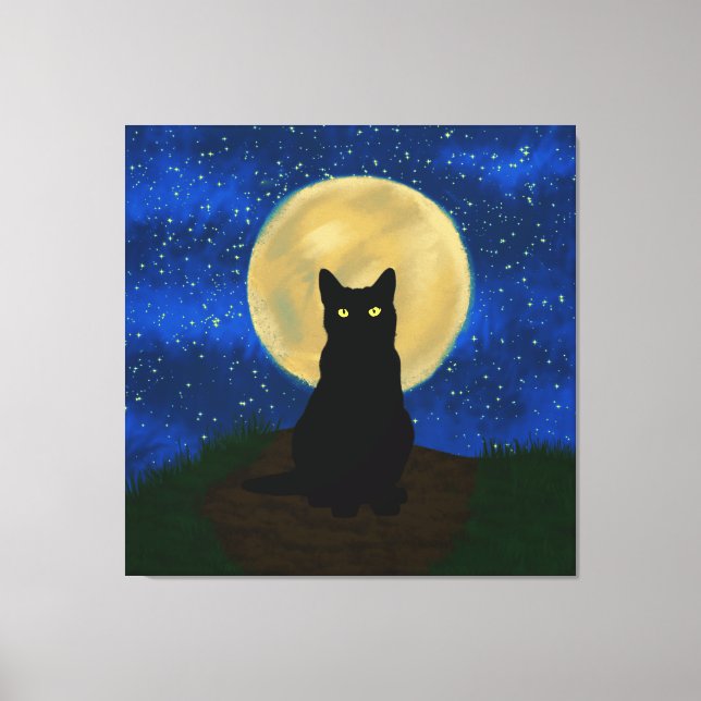 Toile Halloween Chat noir Silhouette Lune (Recto)