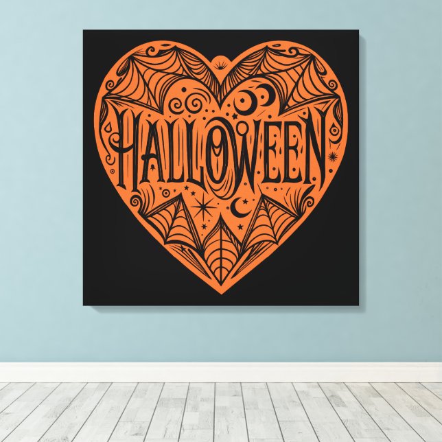Toile Halloween Cœur, Cœur Forme Orange, Vacances (Insitu (Plancher de Bois))