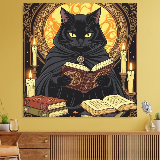 Toile Halloween en couverture cartonnée Un chat lisant d (Insitu(Salon))