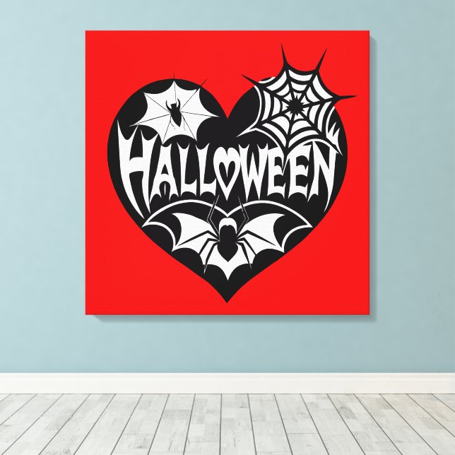 Toile Halloween Heart, Black Heart Shape, Spider Web (Insitu (Plancher de Bois))