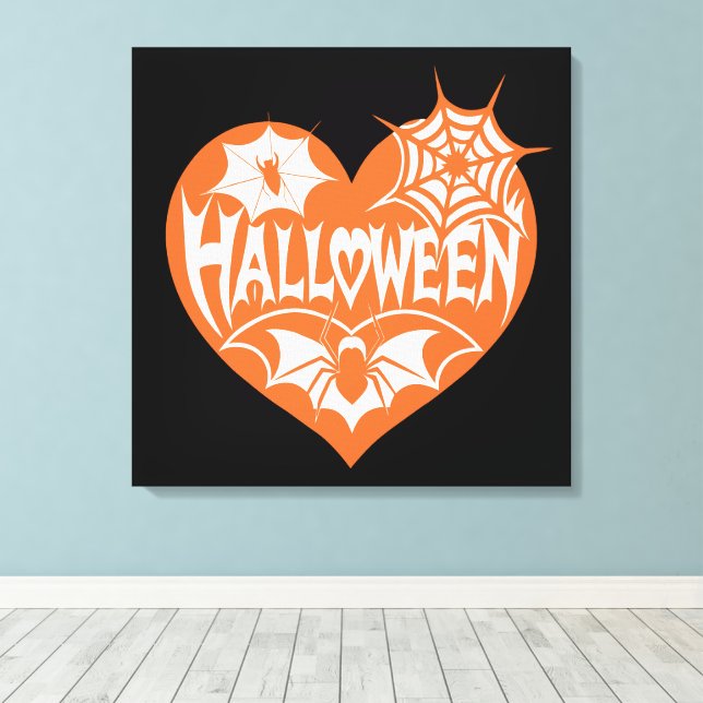 Toile Halloween Heart, Orange Heart Shape, Spider Web (Insitu (Plancher de Bois))