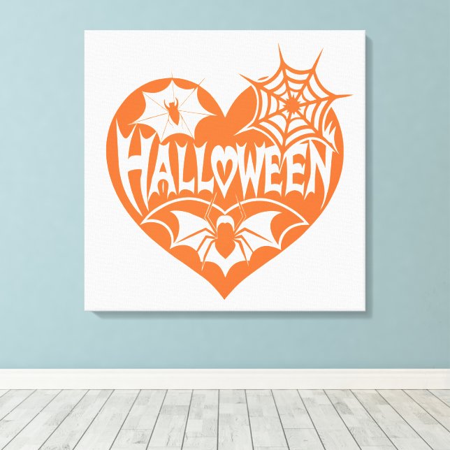 Toile Halloween Heart, Orange Heart Shape, Spider Web (Insitu (Plancher de Bois))