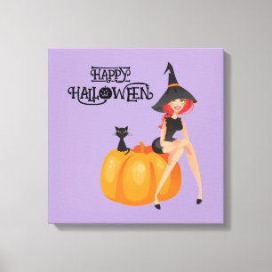 Toile Halloween jolie sorcière Éffrayante Whimsical viol