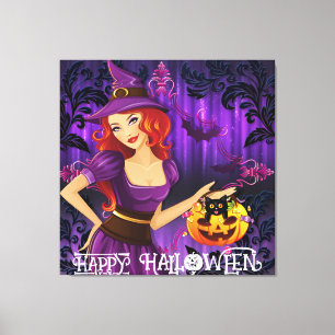 Toile Halloween jolie sorcière Éffrayante Whimsical viol